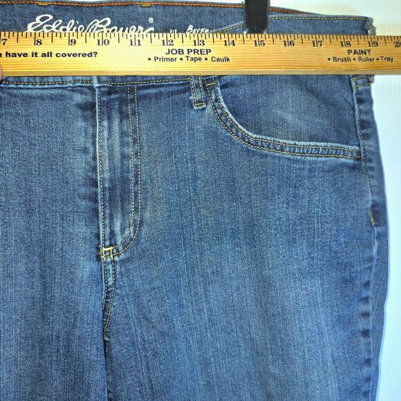 Eddie Bauer Flannel Lined Jeans Boyfriend Fit Womens Sz 14 Medium Wash Red Plaid - Picture 12 of 14